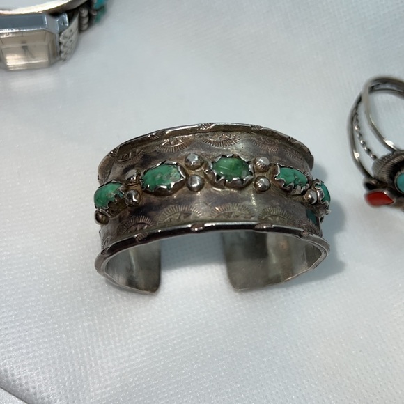 SILVER AND TURQUOISE CUFF BRACELET VINTAGE - Picture 2 of 14